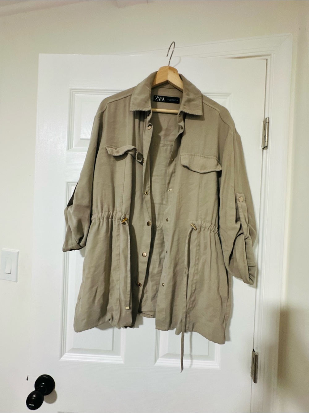 Zara Khaki Drawstring Utility Jacket